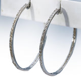 14k White Gold Round Diamond Inside Out Hoop Earrings 1.50CT