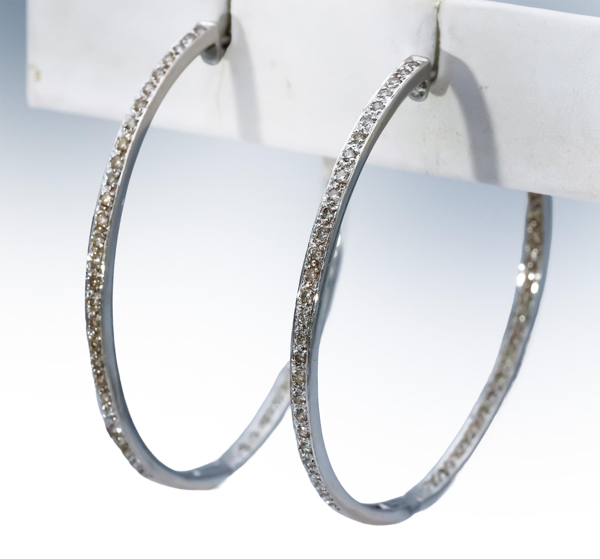 14k White Gold Round Diamond Inside Out Hoop Earrings 1.50CT