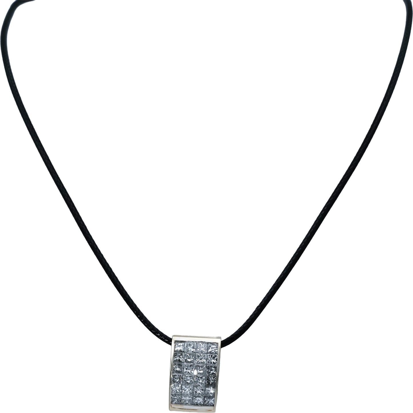 18k White Gold VS Princess Cut Invisible Set Diamond Pendant Necklace 3.0CT