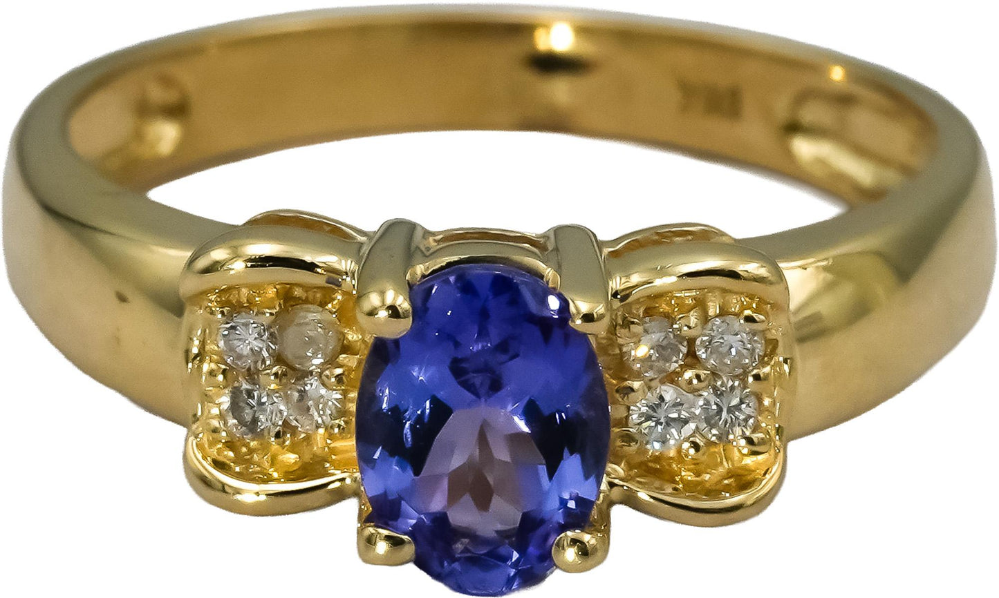 14k Yellow Gold Diamond and Tanzanite Cocktail Ring 0.57CT Size 7
