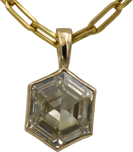 14k Yellow Gold Hexagon Step Cut Diamond Paperclip Necklace 5.07CT