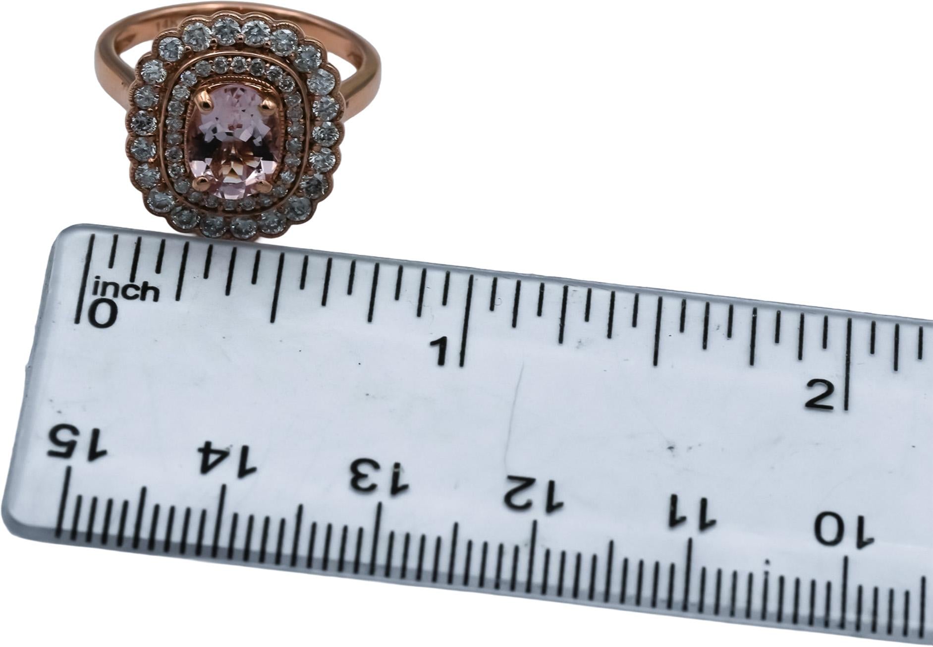 14k Rose Gold Diamond and Morganite Cocktail Ring 2.0CT Size 6.25