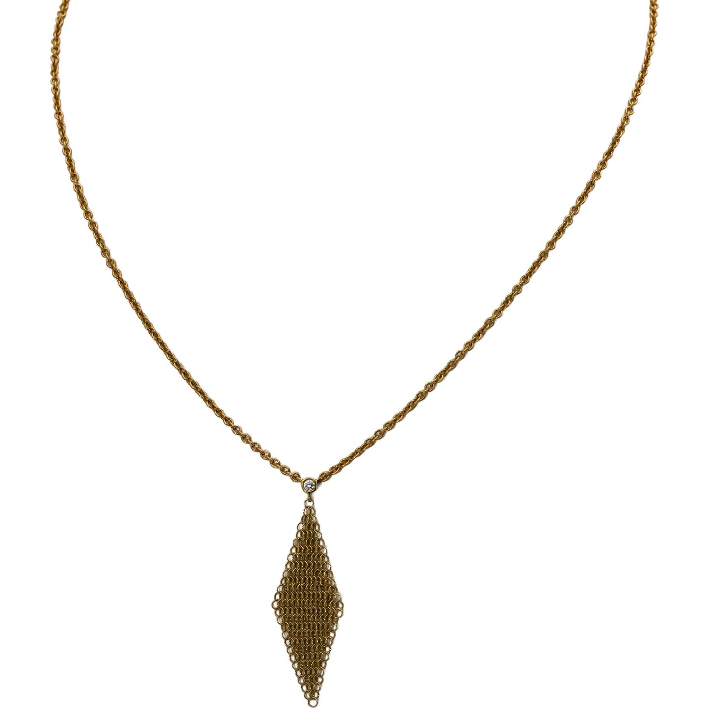 TIFFANY & CO. 18k Yellow Gold Elsa Peretti Diamond Mesh Pendant Necklace