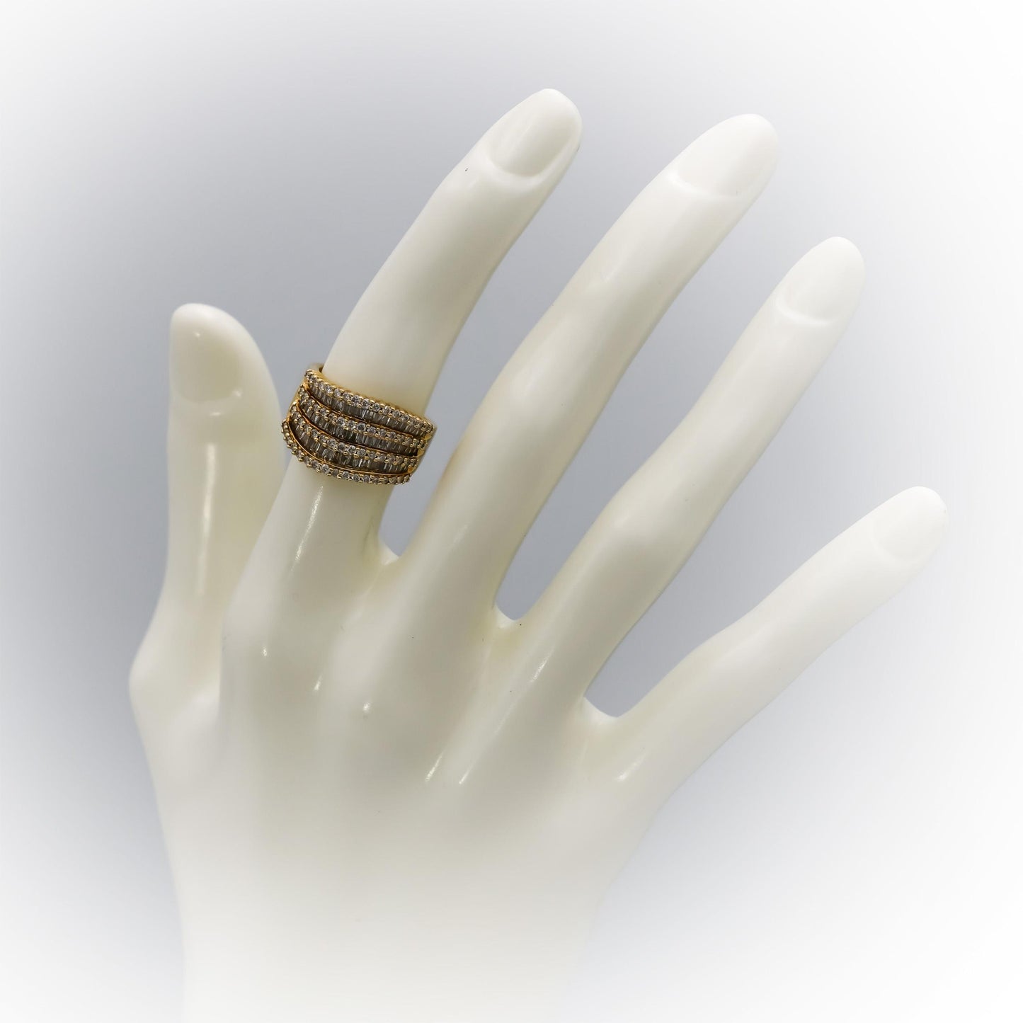 EFFY 14k Yellow Gold Round and Baguette Diamond Wavy Band Ring 1.0CT Size 5.75
