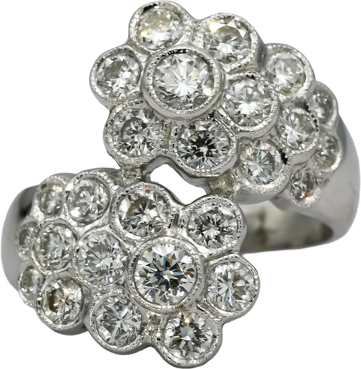 18k White Gold Round Diamond Cluster Bypass Ring 2.30CT Size 7.25