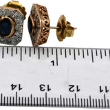 14k Rose & Yellow Gold Diamond and Sapphire Stud Earrings 1.75CT