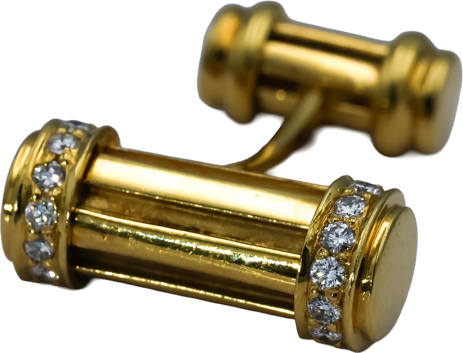 TIFFANY & CO. 18k Yellow Gold VS Round Diamond Bar Cufflinks 0.45CT