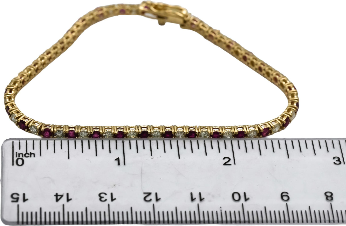 14k Yellow Gold VS Diamond and Ruby Tennis Bracelet 4.69CT