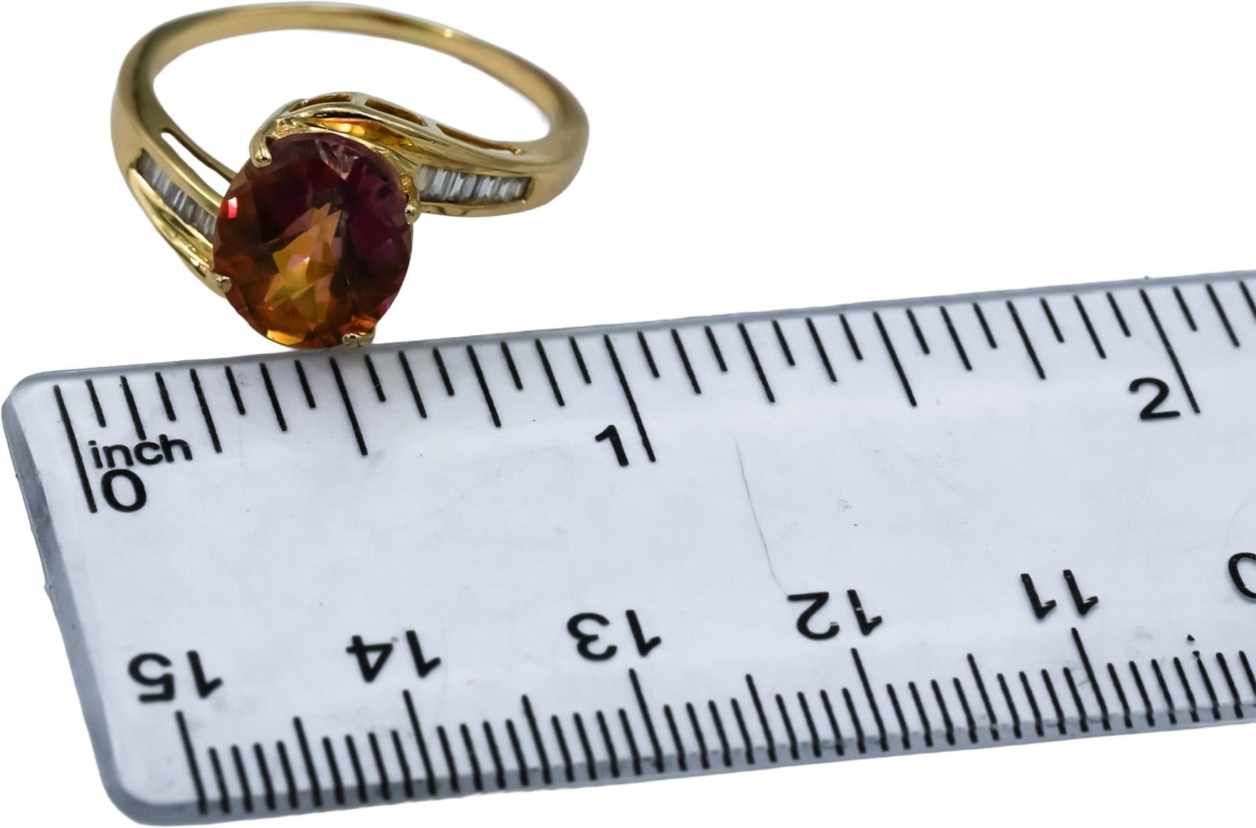 14k Yellow Gold VS Diamond and Mystic Topaz Cocktail Ring 0.20CT Size 9