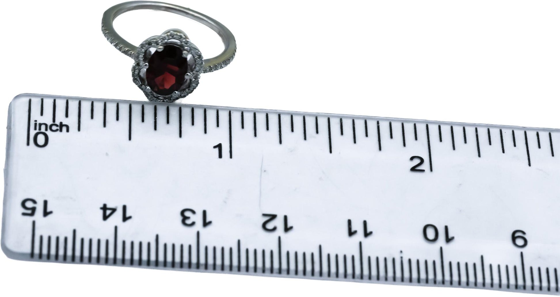 14k White Gold Round diamond Oval Garnet Cocktail Ring 1.20CT Size 4