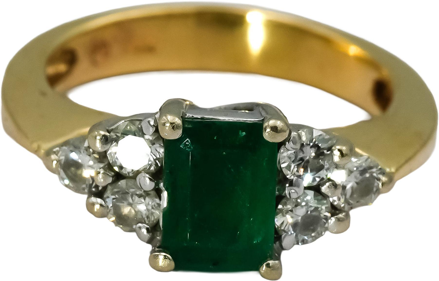 14k Yellow Gold Diamond and Emerald Cocktail Ring 1.08CT Size 4.5