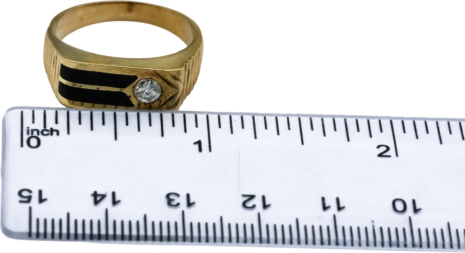 14k Yellow Gold Diamond and Black Onyx Men's Ring 0.23CT Size 9.5