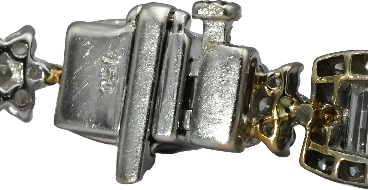 18k White Gold Round and Baguette Cut Diamond Fancy Link Bracelet 4.20CT