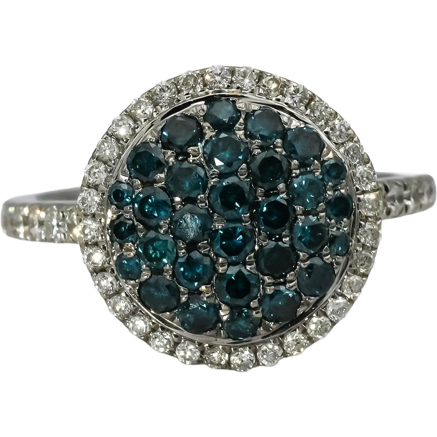 14k White Gold White and Blue Diamond Cluster Ring 1.0CT Size 5.25