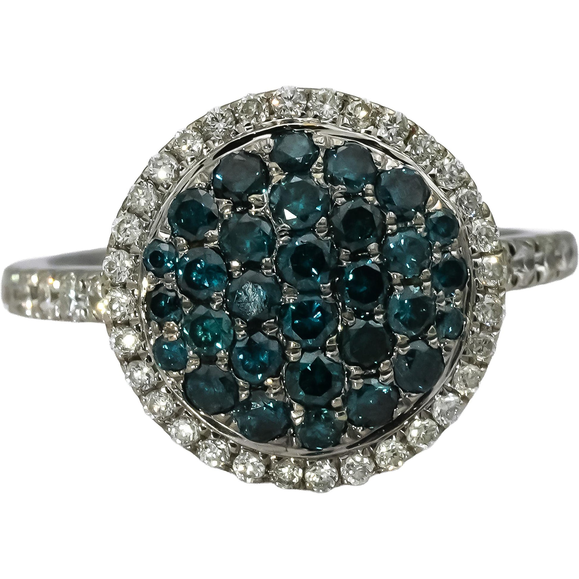 14k White Gold White and Blue Diamond Cluster Ring 1.0CT Size 5.25