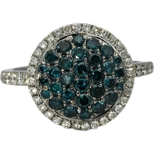 14k White Gold White and Blue Diamond Cluster Ring 1.0CT Size 5.25