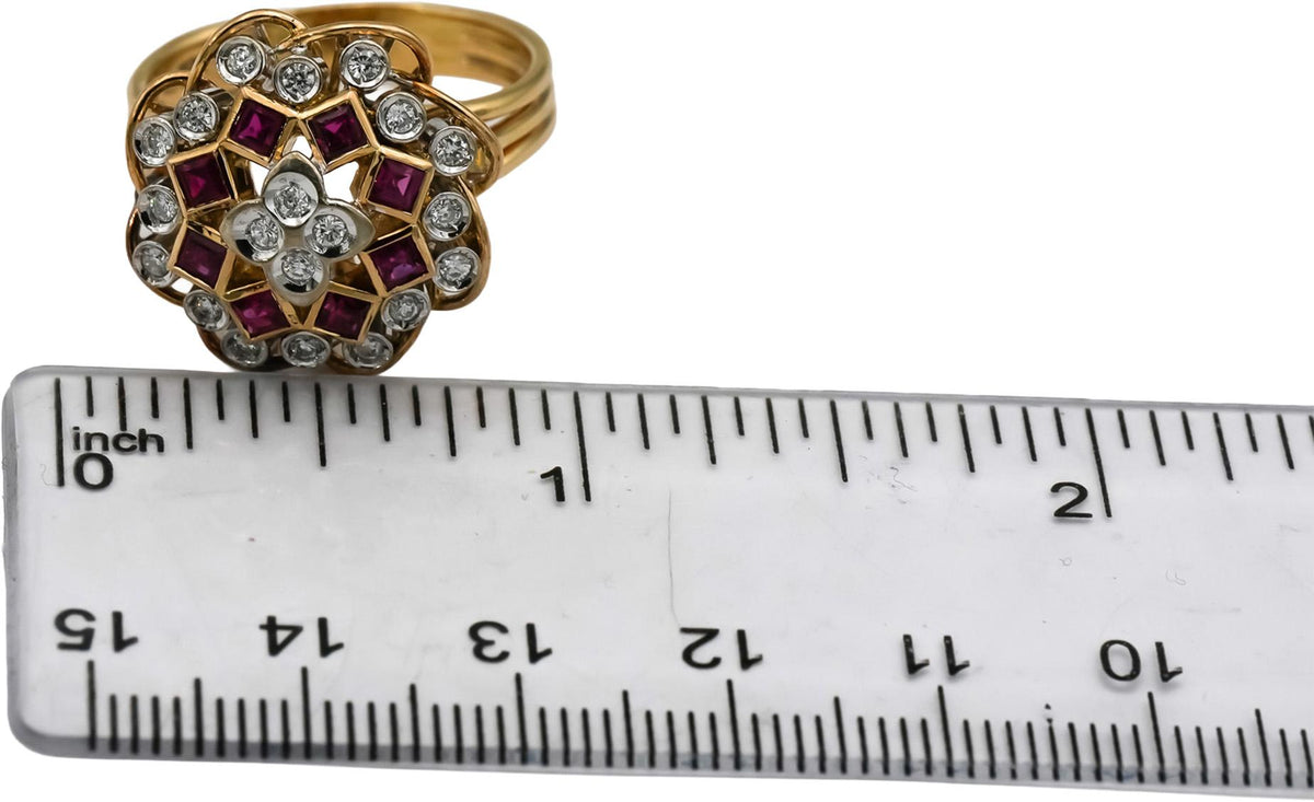 14k Yellow Gold Diamond and Ruby Cocktail Ring 1.0CT Size 9.25