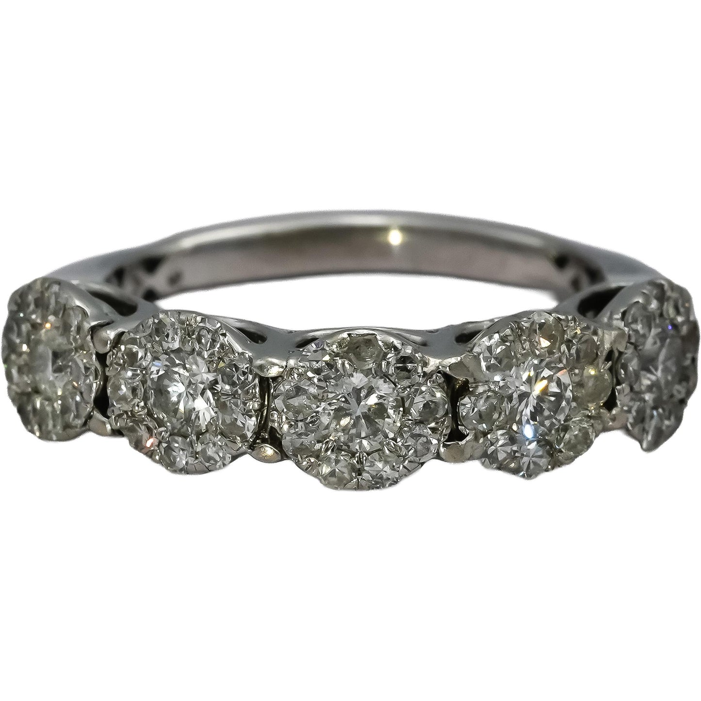 14k White Gold Round Diamond Cluster Flower Band Ring 1.0CT Size 5.75
