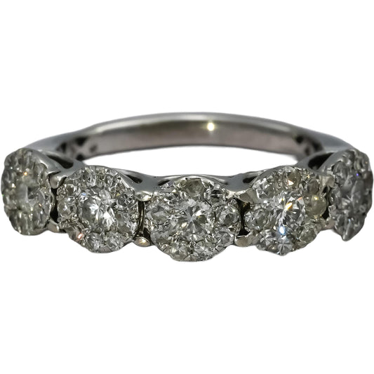 14k White Gold Round Diamond Cluster Flower Band Ring 1.0CT Size 5.75