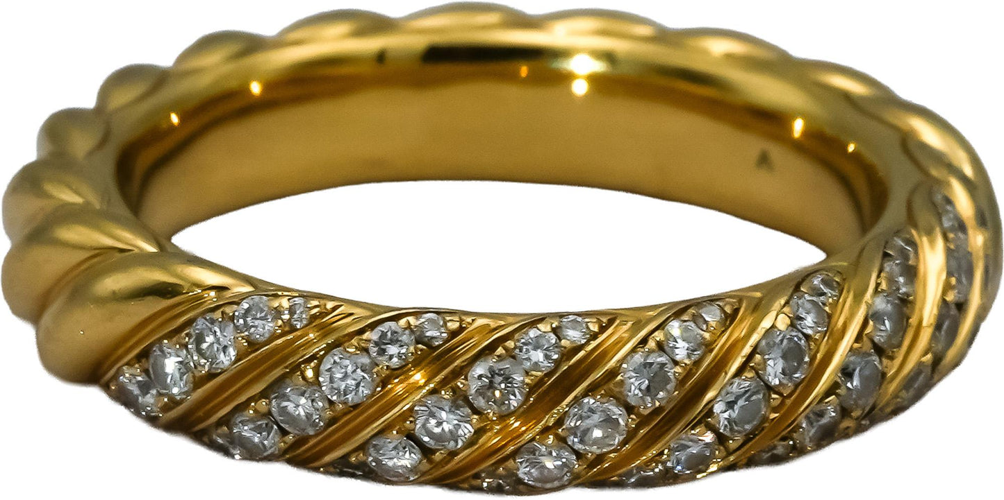 DAVID YURMAN 18k Yellow Gold Diamond Sculpted Cable Band Ring 0.39CT Size 7