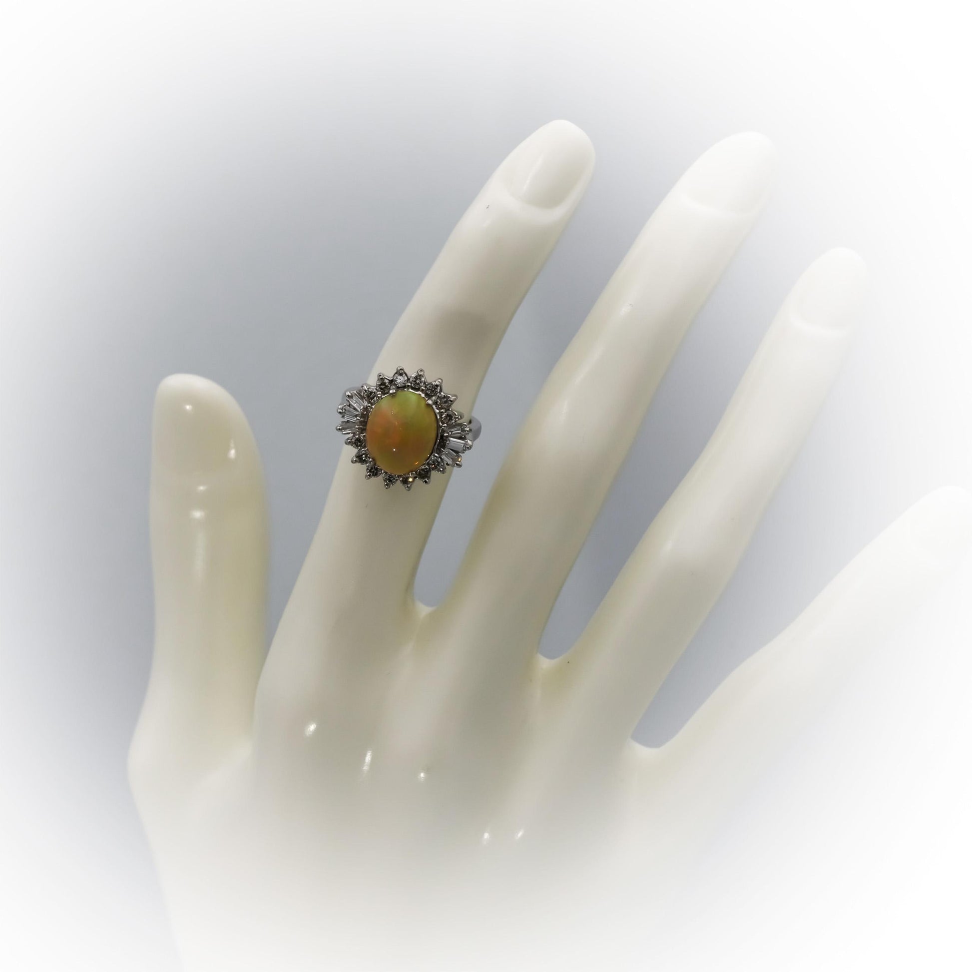 Platinum Diamond and Cabochon Opal Cocktail Ring 2.99CT Size 5