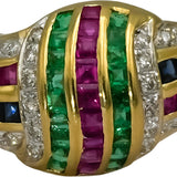LE VIAN 14k Yellow Gold Diamond Ruby Sapphire Emerald Ring 1.15CT Size 7.25