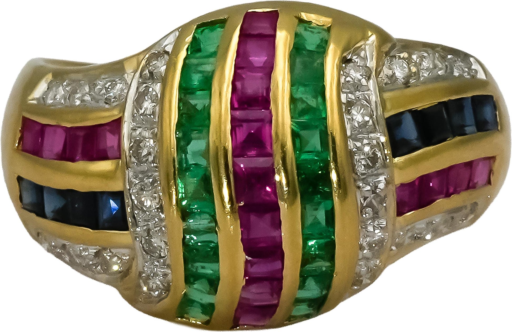 LE VIAN 14k Yellow Gold Diamond Ruby Sapphire Emerald Ring 1.15CT Size 7.25