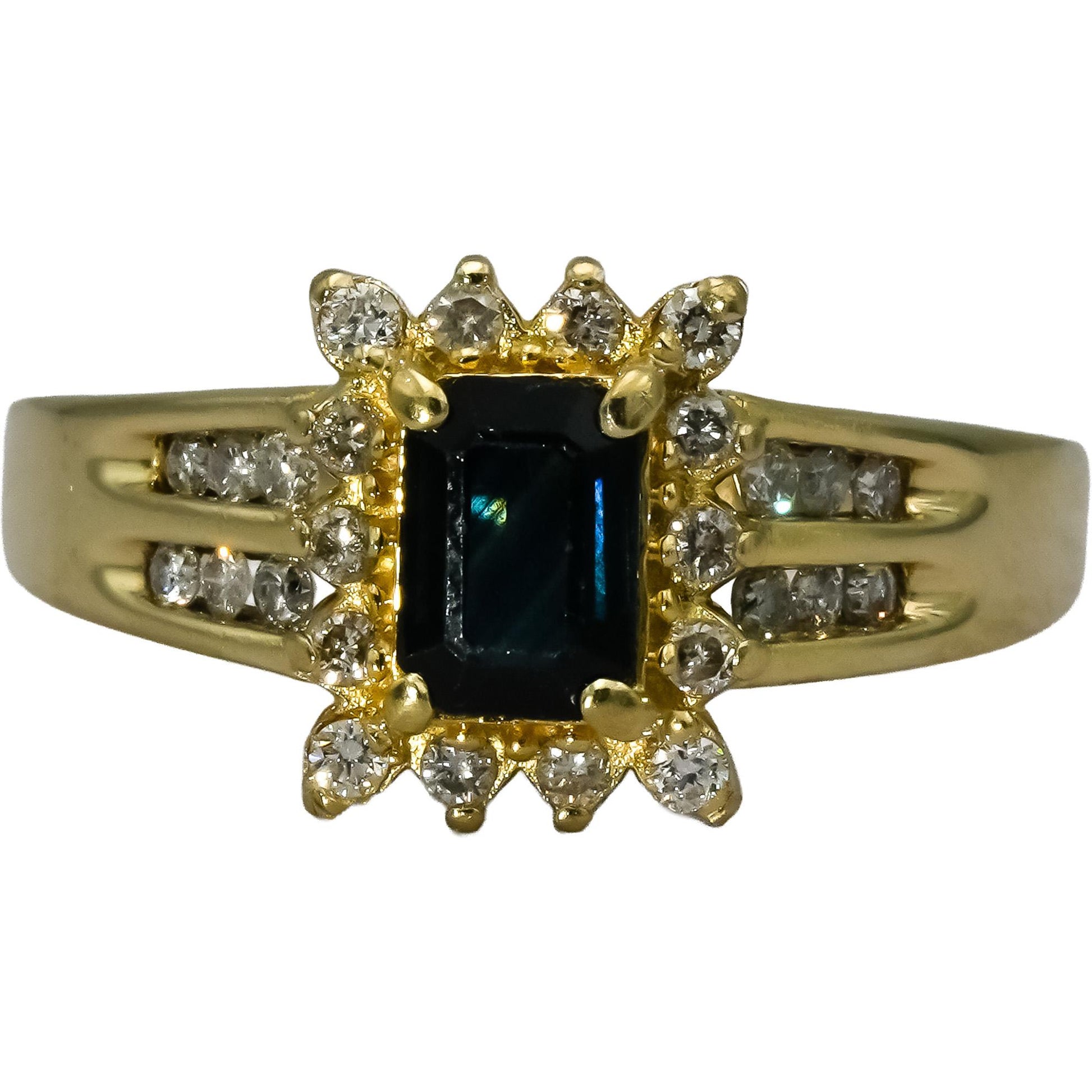 14K Yellow Gold Diamond and Sapphire Cocktail Ring 1.30CT Size 9.75