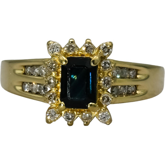 14K Yellow Gold Diamond and Sapphire Cocktail Ring 1.30CT Size 9.75
