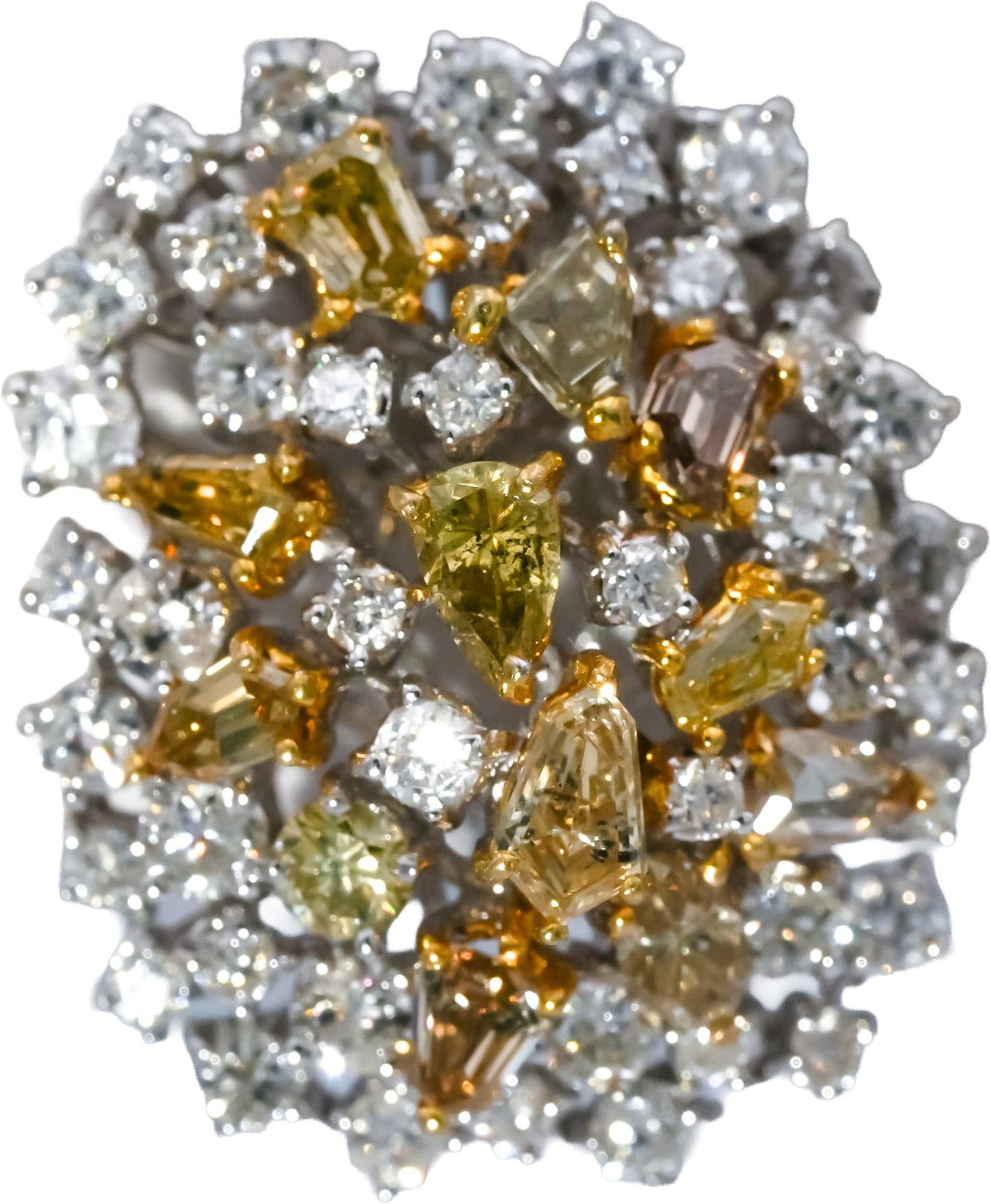 18k White Yellow Gold White and Yellow Diamond Cluster Earrings 4.75CT