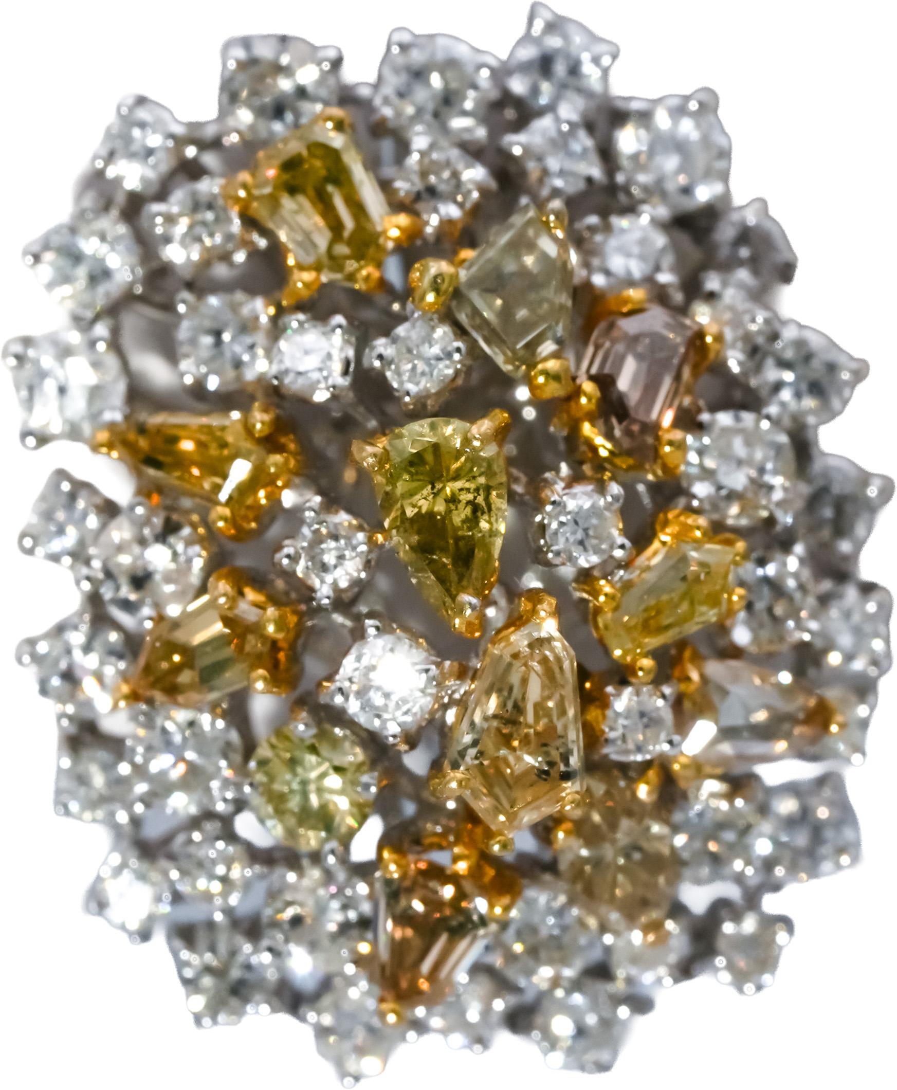 18k White Yellow Gold White and Yellow Diamond Cluster Earrings 4.75CT
