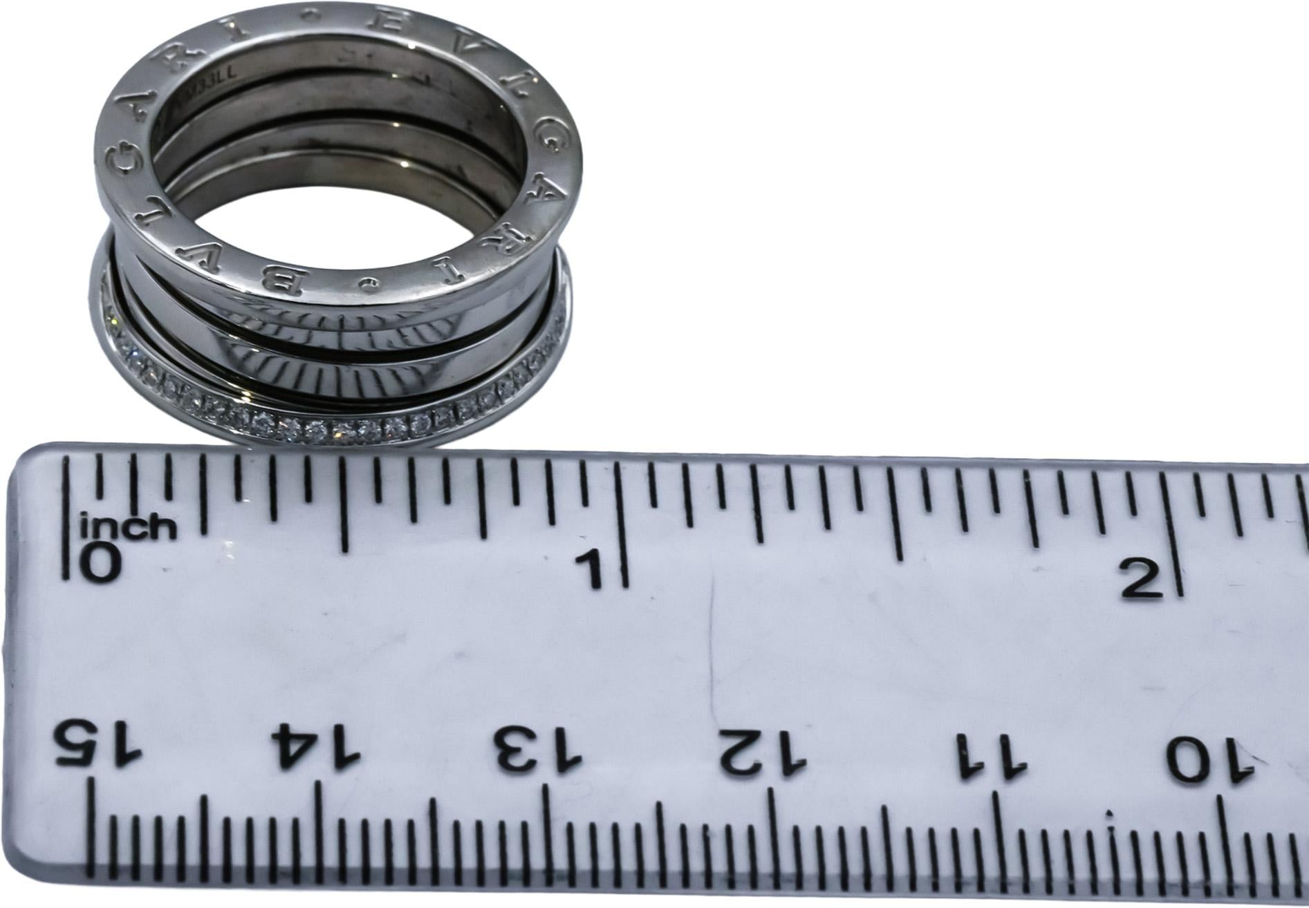 BVLGARI 18k White Gold VS Round Diamond B.zero1 Ring 0.31CT Size 6.75