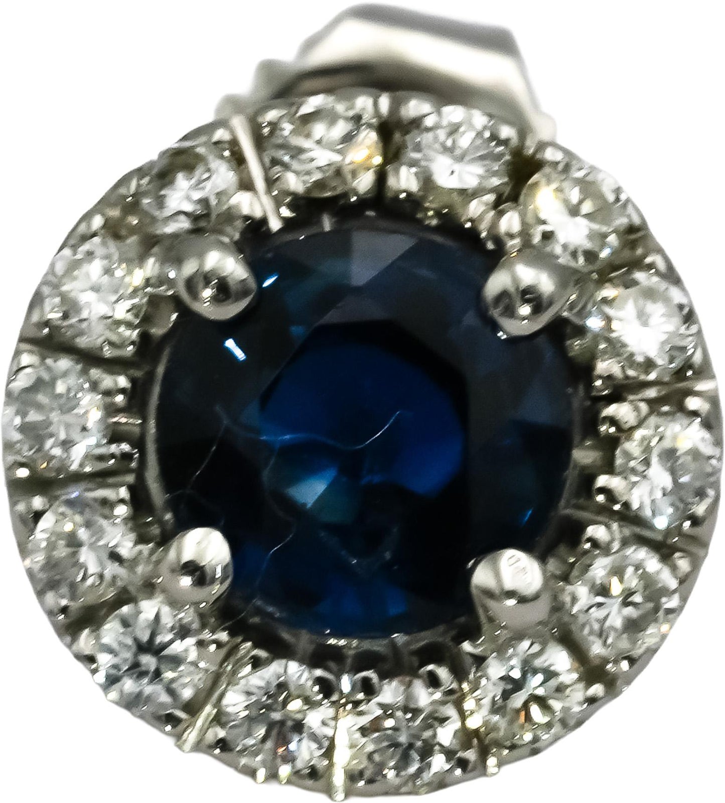 14k White Gold Diamond and Sapphire Halo Stud Earrings 1.75CT