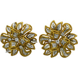 Vintage Retro 18k White and Yellow Gold VS Diamond Flower Clip-On Earrings .50CT