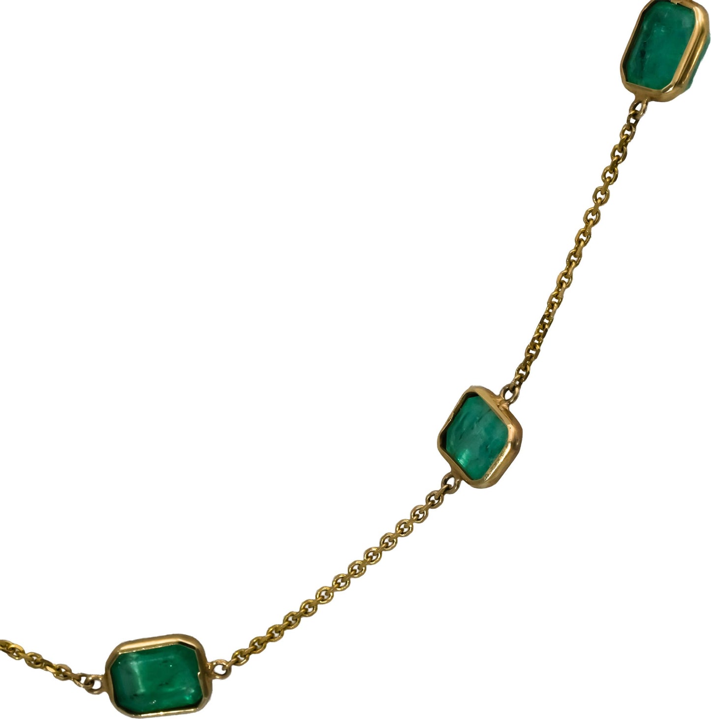 14k Yellow Gold Emerald-Cut Emeralds By The Yard Chain Necklace 23.0CT