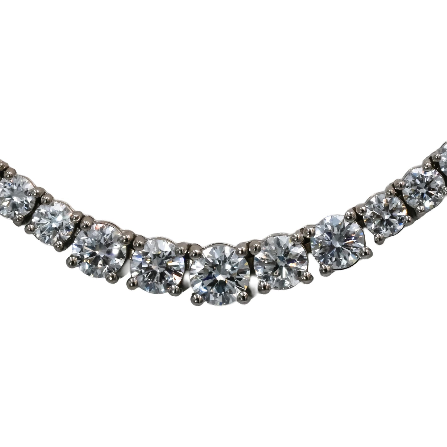 14k White Gold VS Round Diamond Graduated Riviera Necklace 8.73CT