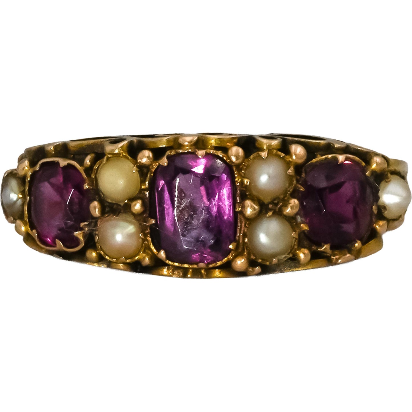 Antique Victorian 15k Yellow Gold Pink Sapphire Seed Pearl Ring 1.25CT Size 6.5