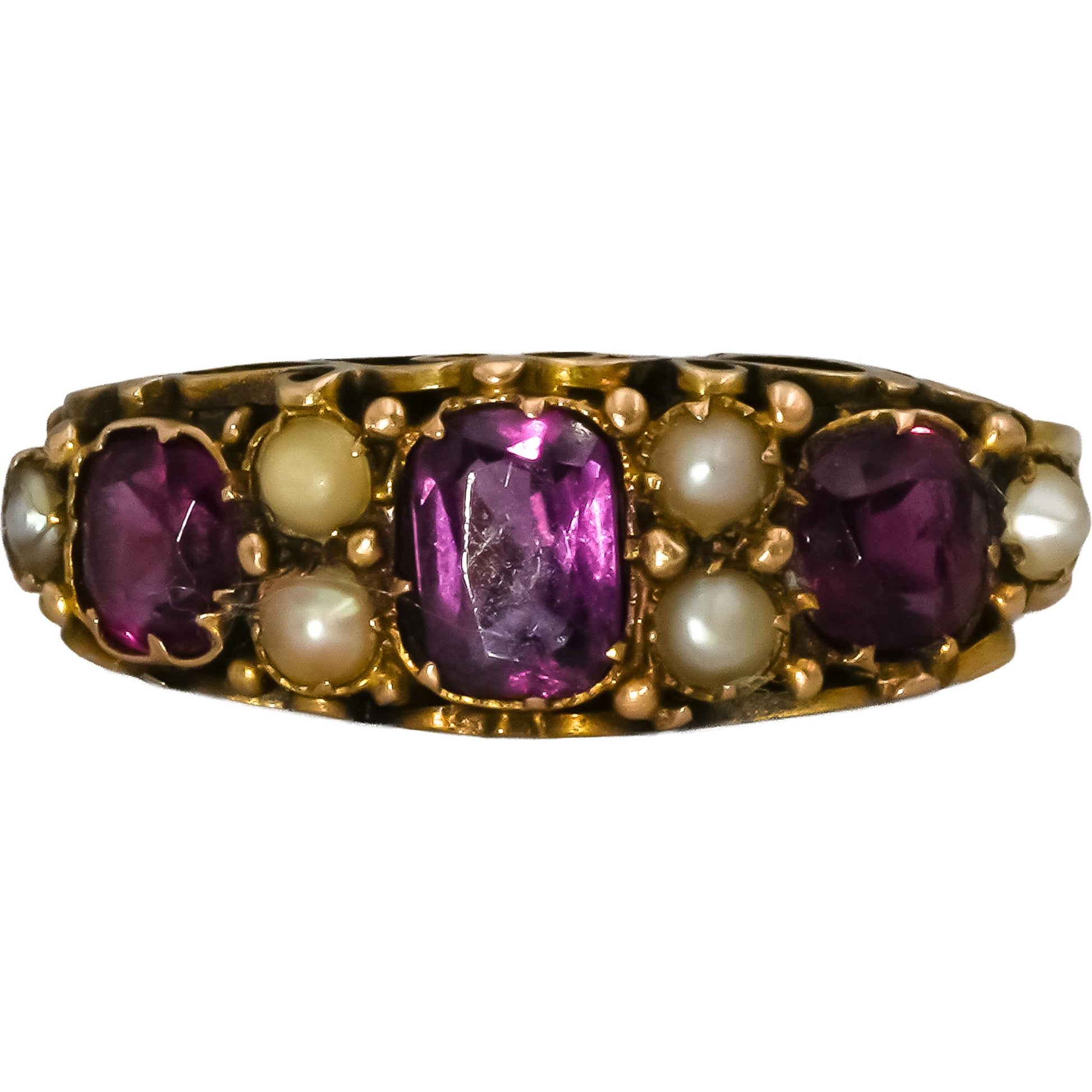 Antique Victorian 15k Yellow Gold Pink Sapphire Seed Pearl Ring 1.25CT Size 6.5