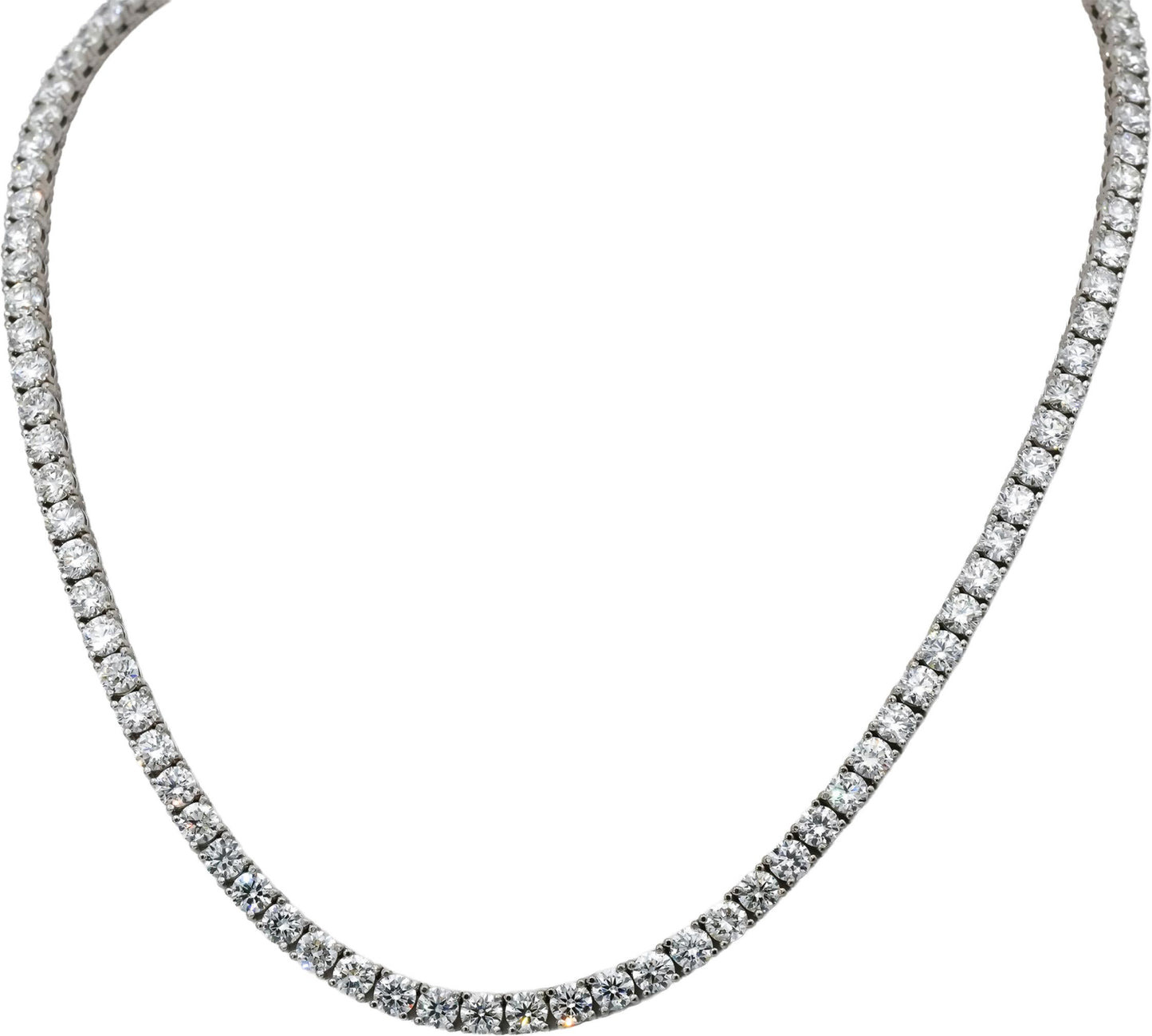 14k White Gold VS Round Natural Diamond Tennis Necklace 30.29CT