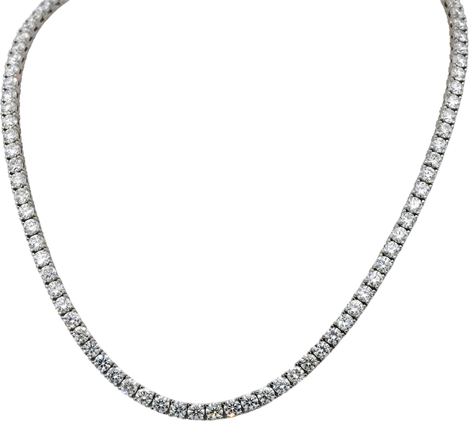 14k White Gold VS Round Natural Diamond Tennis Necklace 30.29CT