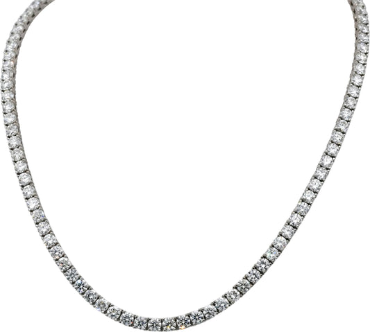 14k White Gold VS Round Natural Diamond Tennis Necklace 30.29CT