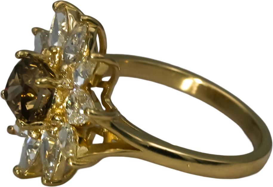 14k Yellow Gold VS Diamond Flower Cocktail Ring 2.31CT w/ 1.17CT Size 6