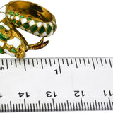 Vintage Antique 18k Yellow Gold White and Green Enamel Snake Ring 7