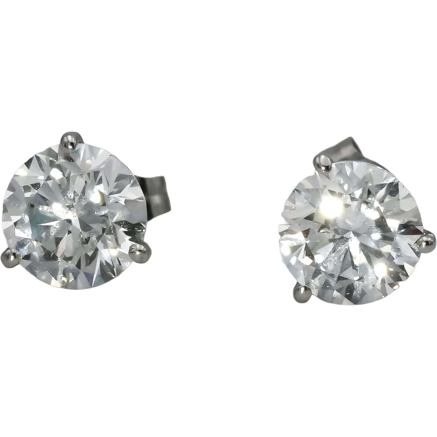 14K White Gold VS Round Lab-Grown Martini Setting Stud Earrings 3.11CT