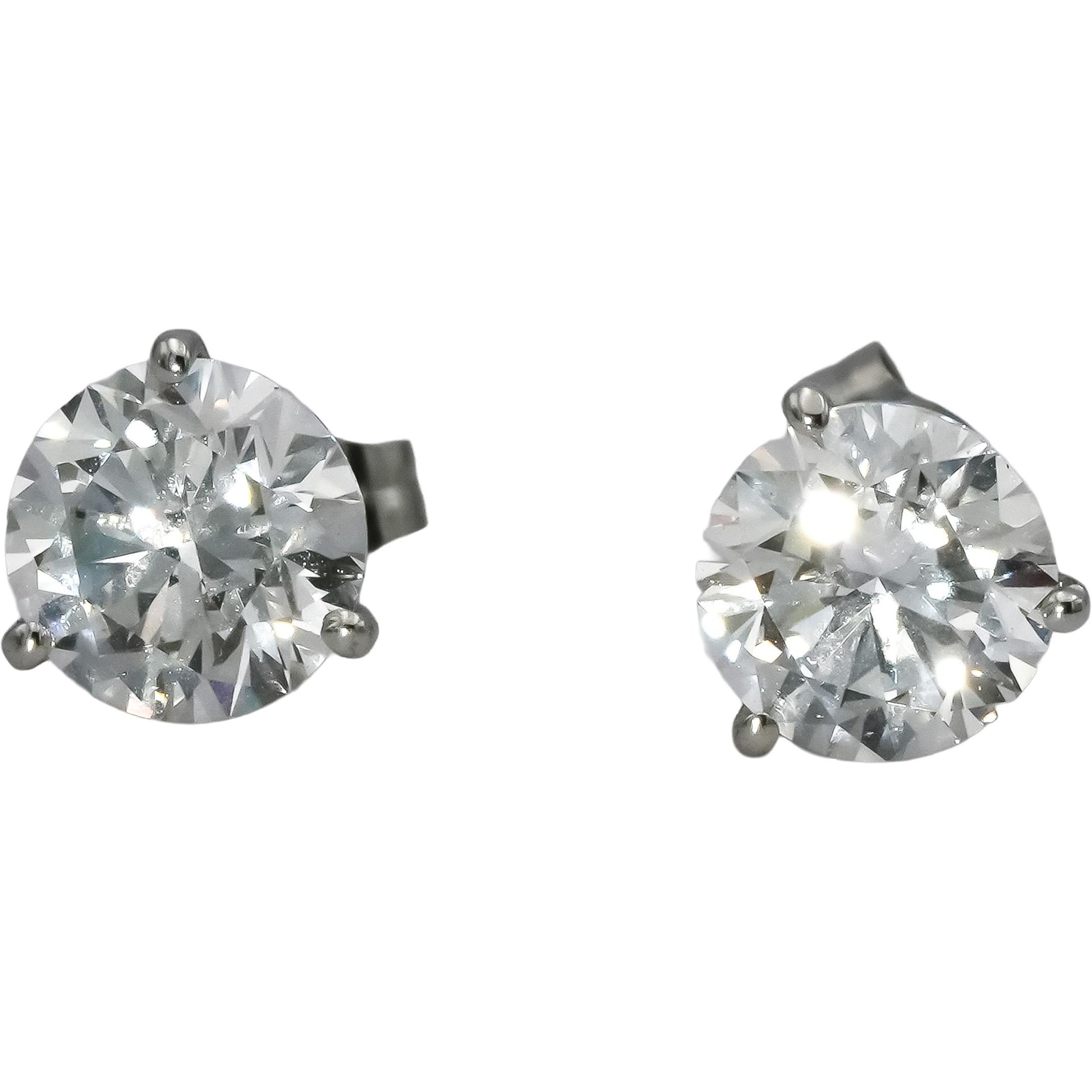 14K White Gold VS Round Lab-Grown Martini Setting Stud Earrings 3.11CT