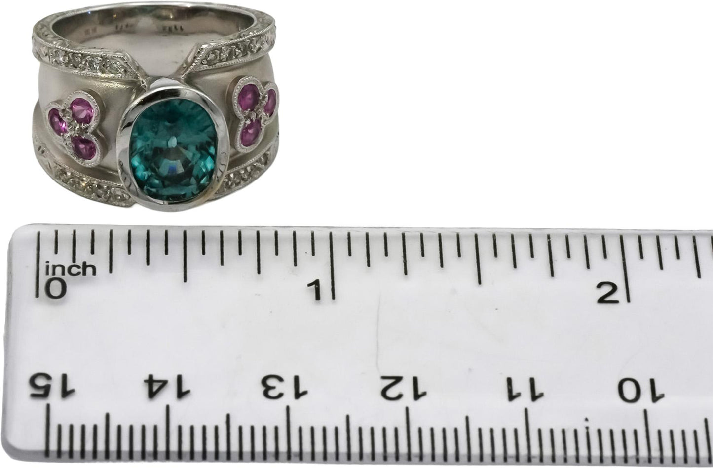 18k White Gold Diamond Blue & Pink Sapphire Cocktail Ring 5.25CT Size 7.25