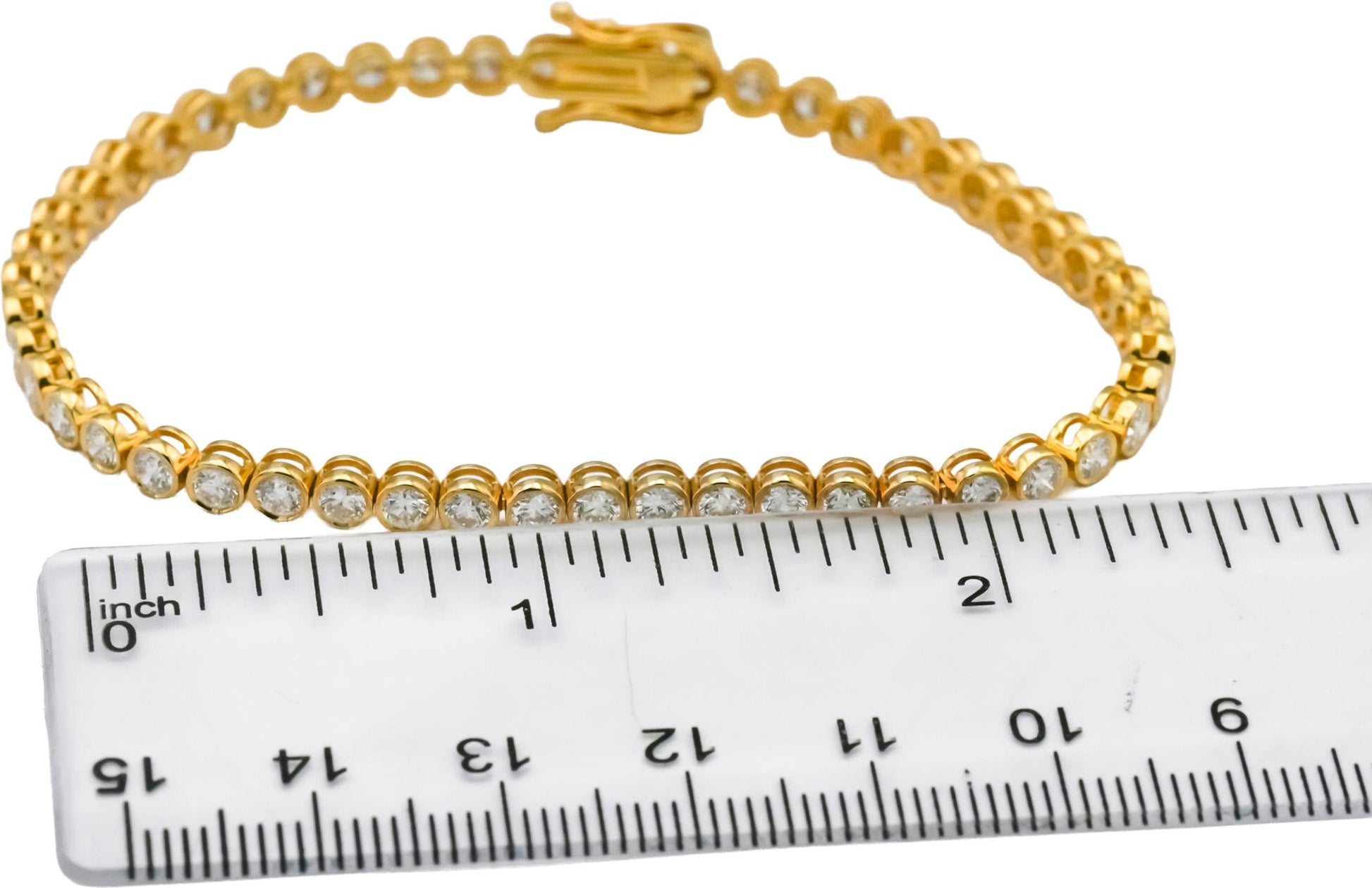 14k Yellow Gold VS Round Bezel Set Diamond Tennis Bracelet 4.36CT