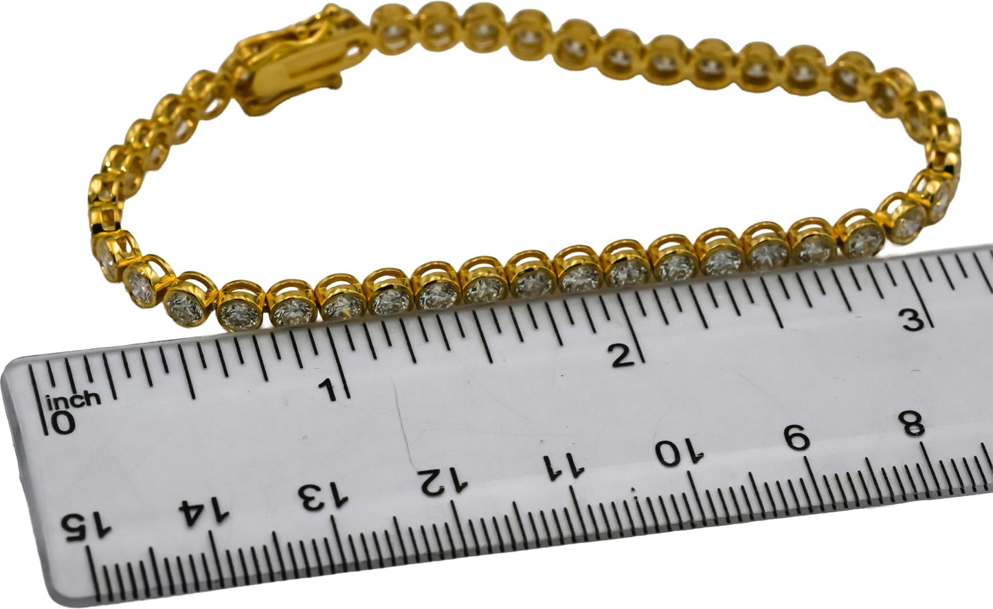 14k Yellow Gold VS Round Bezel Set Natural Diamond Tennis Bracelet 6.06CT