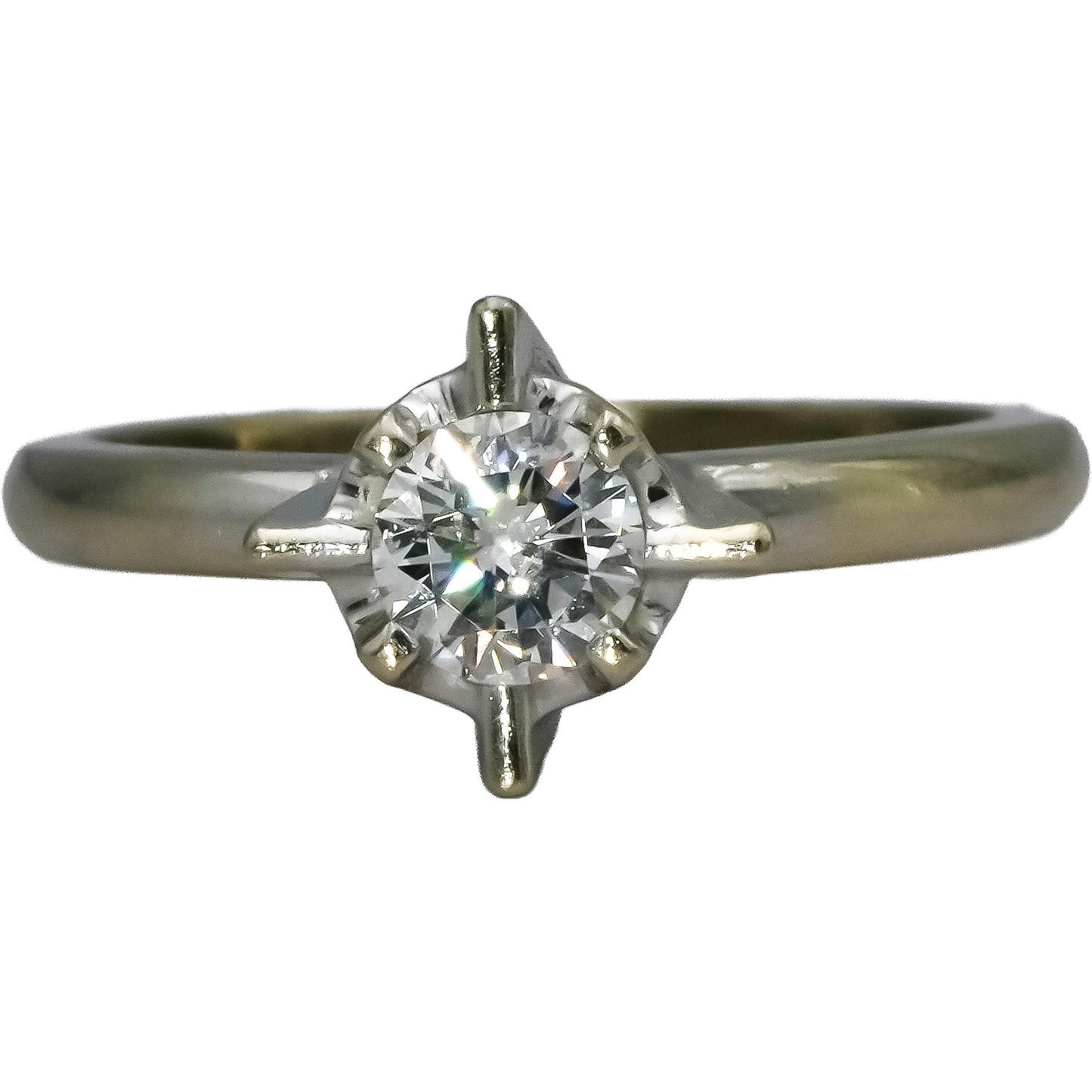 Vintage Antique 14k White Gold VS Round Diamond Solitaire Ring 0.40CT Size 6