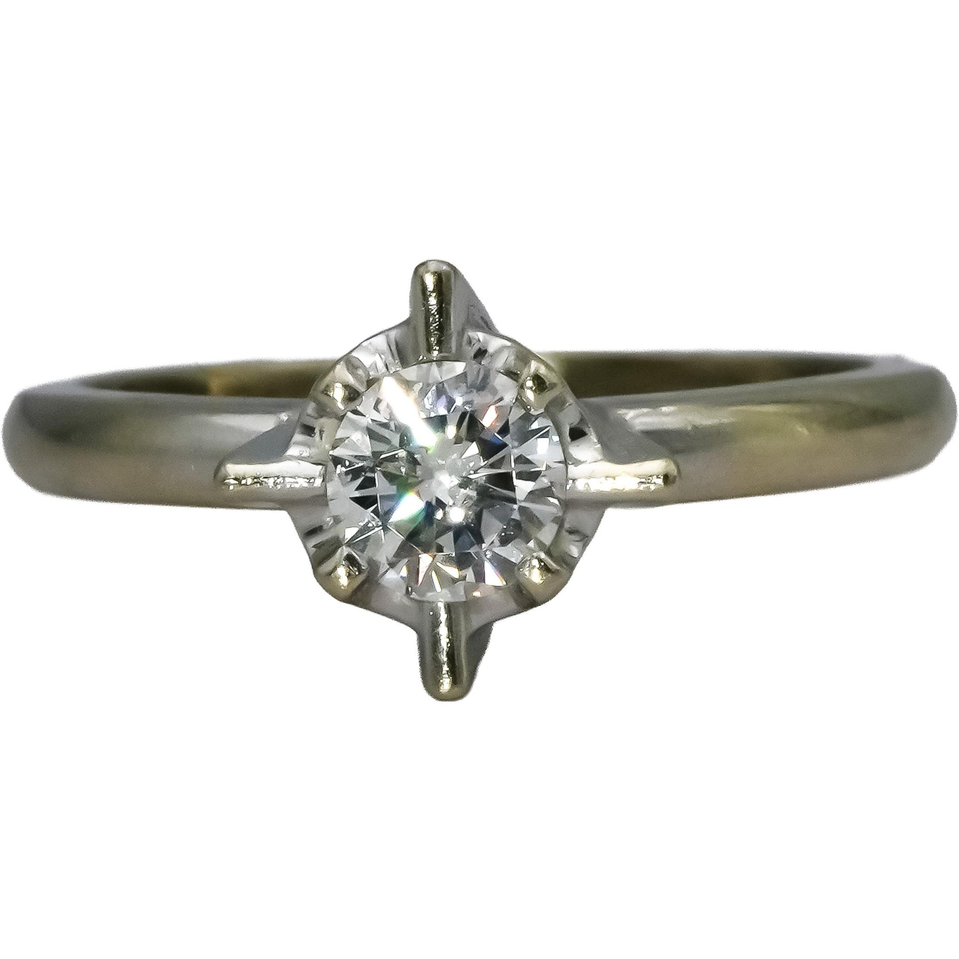 Vintage Antique 14k White Gold VS Round Diamond Solitaire Ring 0.40CT Size 6